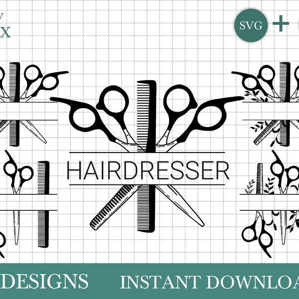 Hairdresser sign SVG, hair salon logo svg by Oxee, hair stylist logo, hand drawn logo