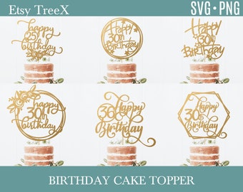 Paquete SVG de adornos para tartas de cumpleaños con números personalizados (descarga digital)