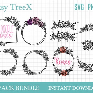 手描きの落書きバラ SVG バンドル、Oxee によるバラ、バラの花輪 SVG、クリカット カット ファイル、クラフト バンドル