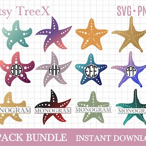 Starfish svg bundle by Oxee, starfish monogram svg, starfish split monogram svg, cricut svg, starfish silhouette svg