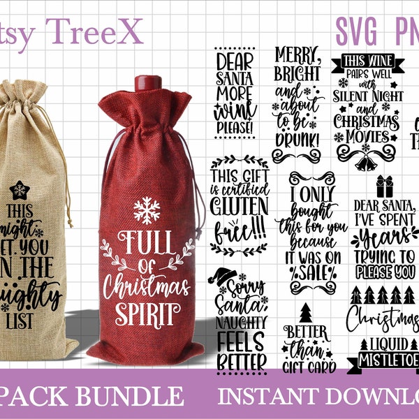 Sac à vin de Noël SVG bundle par Oxee, vin de Noël citations svg, sac à vin drôle svg, silhouette, cricut Noël svg