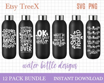 Wasserflasche Aufkleber SVG Bundle von Oxee, Trinkflasche Zitate svg, lustige Cricut Wasserflasche svg, mehr Wasser trinken