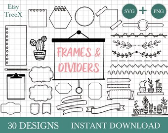 Hand Drawn Frames and Dividers SVG Bundle: Floral Planner Set (Digital Download)