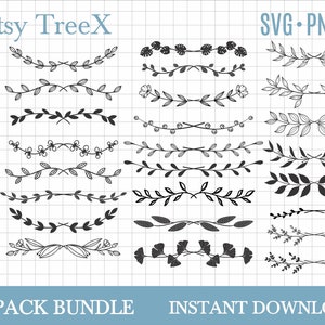 Floral divider svg bundle by Oxee, Greenery leaf decorative border svg, leaves svg, leaf svg png clipart, frame svg, text divider svg