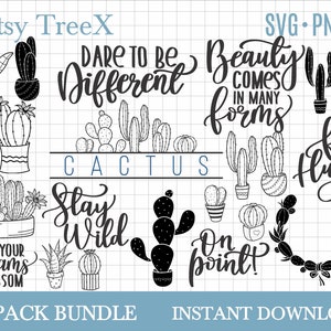 Ensemble de cactus SVG à la main, monogramme de cactus dessiné à la main et svg de couronne, pots de cactus par Oxee, citations de cactus