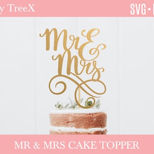 Mr and Mrs wedding cake topper svg by Oxee, hand lettered topper cut file, laser cut cake topper file, vector cake topper file