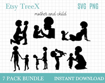 Mother and Child Silhouette SVG Bundle: Black Mom Designs (Digital Download)