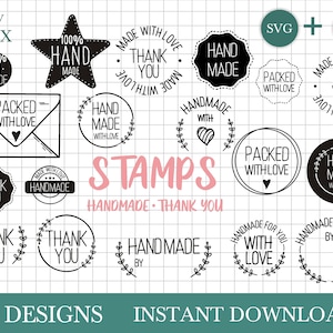 Hand drawn thank you stamps SVG bundle, hand made with love stamps svg by Oxee, handmade by svg stamps, thank you svg, packed with love