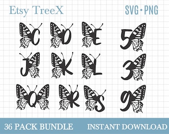Butterfly Alphabet SVG Bundle: Letters & Numbers (Digital Download)