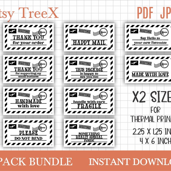 Lot d'étiquettes d'imprimante thermique d'enveloppe rétro par Oxee, emballage de petite entreprise Old Mail, merci autocollants PDF, autocollants de courrier