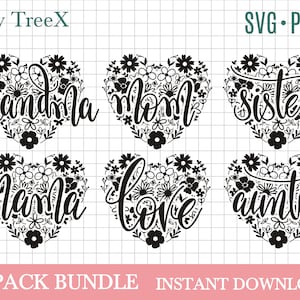 Paquete SVG de corazón floral de Oxee, flor amor corazón svg, estampado floral svg, día de las madres svg, amor svg, abuela svg, archivo cricut, silueta