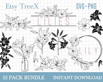 Lilies SVG bundle by Oxee, hand drawn lily monogram, lily wreath svg, lily flowers svg, wreath svg, floral svg, flowers svg, blossom avg