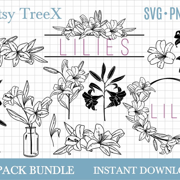 Lilies SVG bundle by Oxee, hand drawn lily monogram, lily wreath svg, lily flowers svg, wreath svg, floral svg, flowers svg, blossom avg