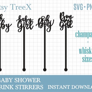 Paquete de svg de agitadores de bebidas Baby Shower de Oxee, archivo de corte de agitadores de whisky de bebé, archivo de palillo de swizzle de corte láser
