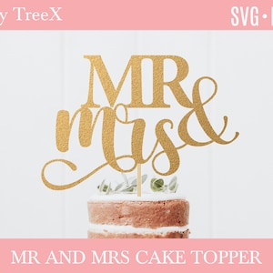 Mr and Mrs wedding cake topper svg by Oxee, hand lettered topper cut file, laser cut cake topper file, vector cake topper file