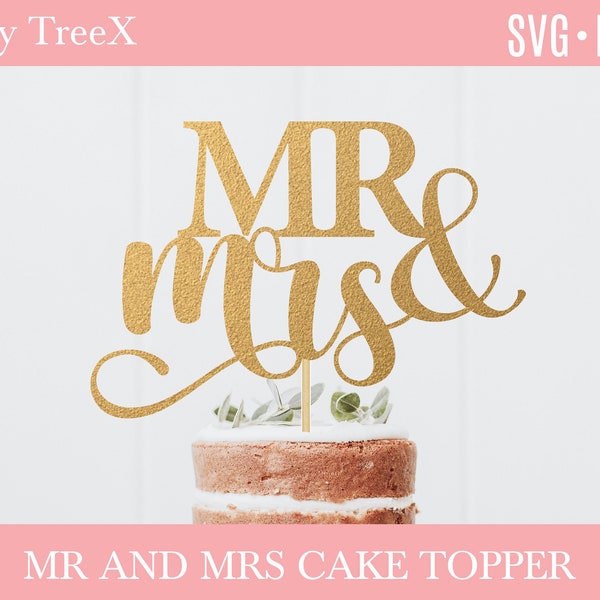 Mr and Mrs wedding cake topper svg by Oxee, hand lettered topper cut file, laser cut cake topper file, vector cake topper file