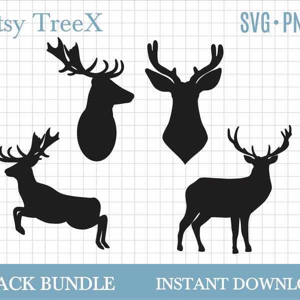 Deer silhouette SVG bundle, Christmas reindeer silhouette by Oxee, jumping deer outline svg, cricut svg, deer silhouette svg