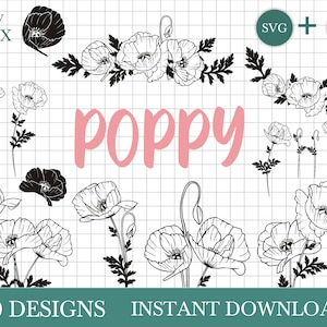 20 Poppy SVG bundle by Oxee, hand drawn poppy flowers svg, poppy bouquets, poppy bunch svg, poppy wreath, poppy monogram