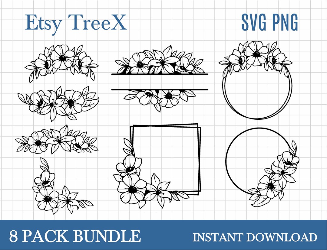 Floral SVG Bundle by Oxee, Hand Drawn Floral Monogram, Lily Wreath Svg ...