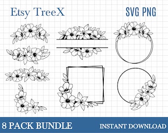 Floral SVG Bundle: Hand-Drawn Lily Wreath Monogram (Digital Download)