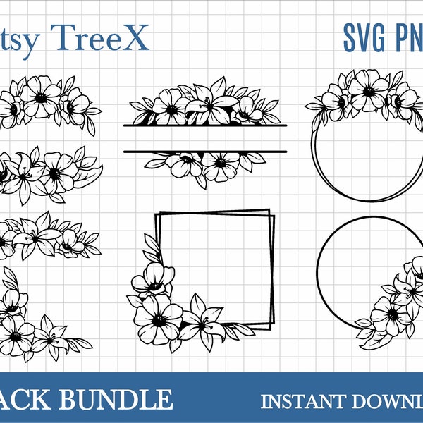 Floral SVG bundle by Oxee, hand drawn floral monogram, lily wreath svg, lily flowers svg, wreath svg, floral svg, flowers svg, blossom svg