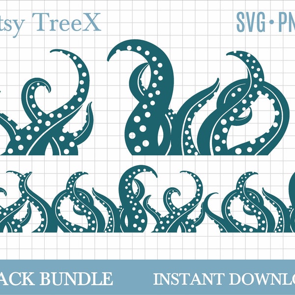 Tentacles SVG bundle by Oxee, octopus Tentacles border svg, sea monster SVG, Cthulhu SVG, silhouette svg, cricut svg bundle