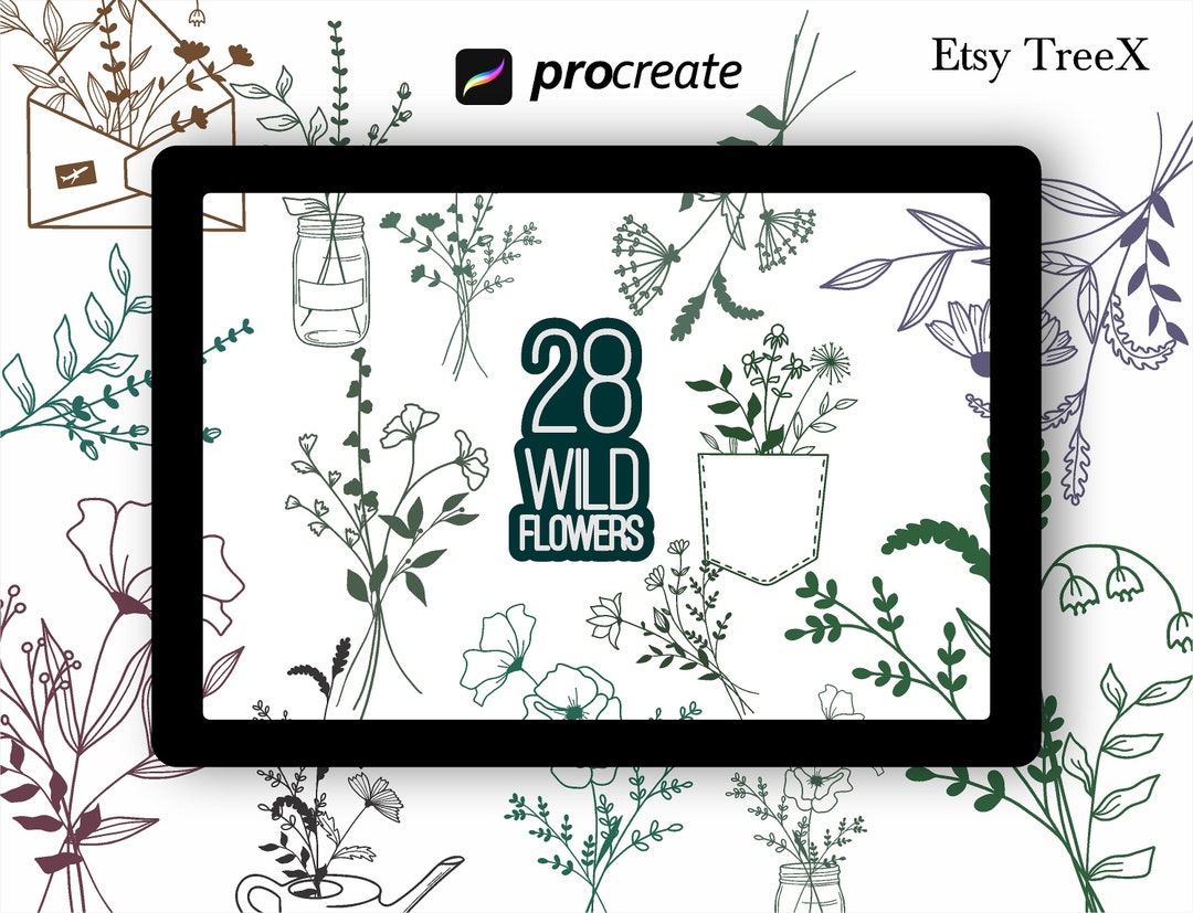 Wildflower Bouquet Procreate Stamps: Floral Brush Bundle (digital ...