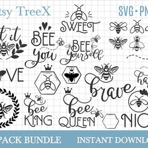 Hand drawn bees SVG bundle, honey comb svg, bee kind svg by Oxee, queen bee svg, bee hive svg