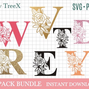 Floral alphabet SVG bundle, letters svg by Oxee, flower letters bundle svg, block floral letters svg