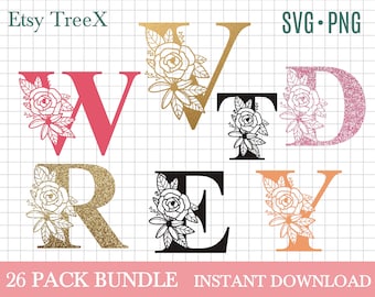 Floral alphabet SVG bundle, letters svg by Oxee, flower letters bundle svg, block floral letters svg