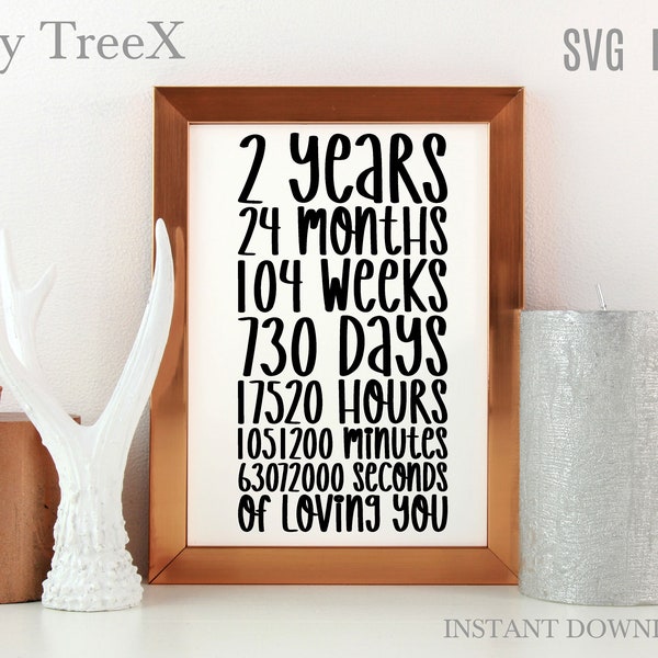Second year anniversary SVG by Oxee, 2 years of loving you, anniversary print, wedding anniversary