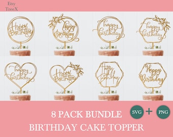 Birthday cake topper svg bundle by Oxee, happy birthday cake topper cut file, laser cut cake topper file, vector cake topper file