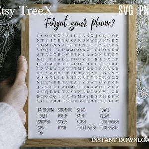 Badkamer Word Search SVG door Oxee, vergat je telefoon svg, badkamer spel svg, Cricut SVG