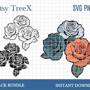 Roses bouquet vector cut file SVG by Oxee, blue roses Sticker, cartoon roses vector Cricut cut file, engraving roses