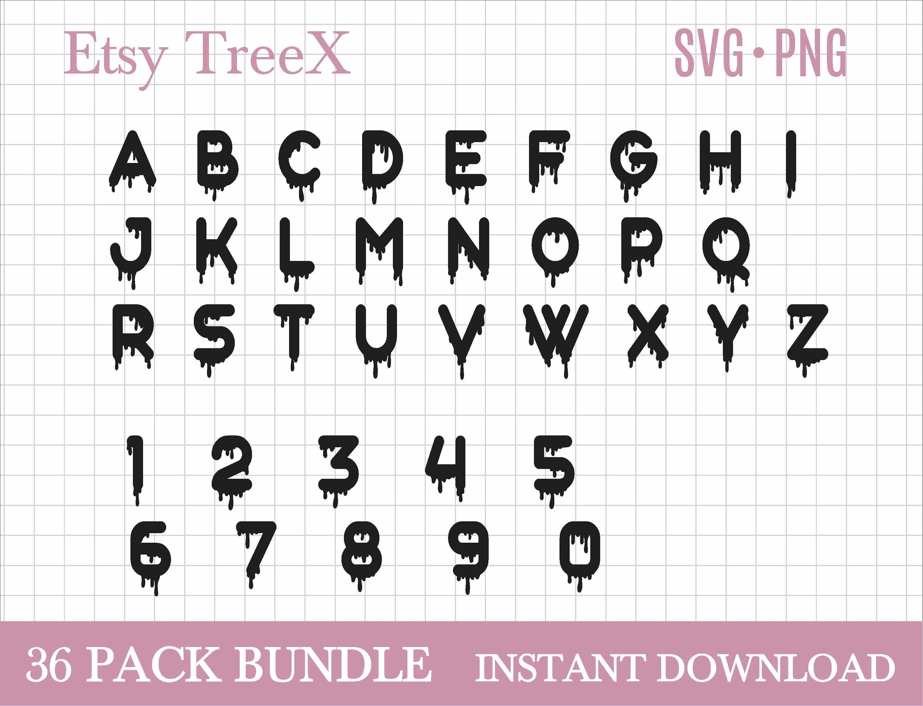 Dripping Alphabet and Numbers SVG Bundle by Oxee Drip Letters Etsy