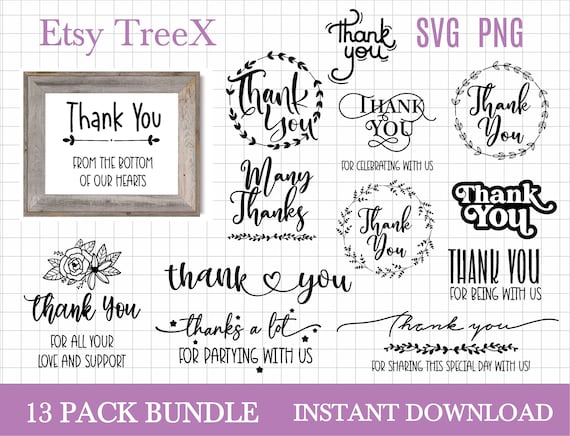 Thank You SVG Bundle: Cut Files for Cricut (Digital Download)