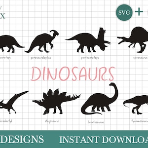 Dinosaurs silhouette SVG bundle, tyrannosaurus rex silhouette svg by Oxee, brontosaurus svg, pterodactyl silhouette