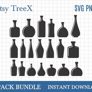 Puede incluir: Un conjunto de 20 archivos de corte SVG de botellas negras en silueta. Las botellas son de varias formas y tamaños. SVG PNG 20 PACK BUNDLE INSTANT DOWNLOAD