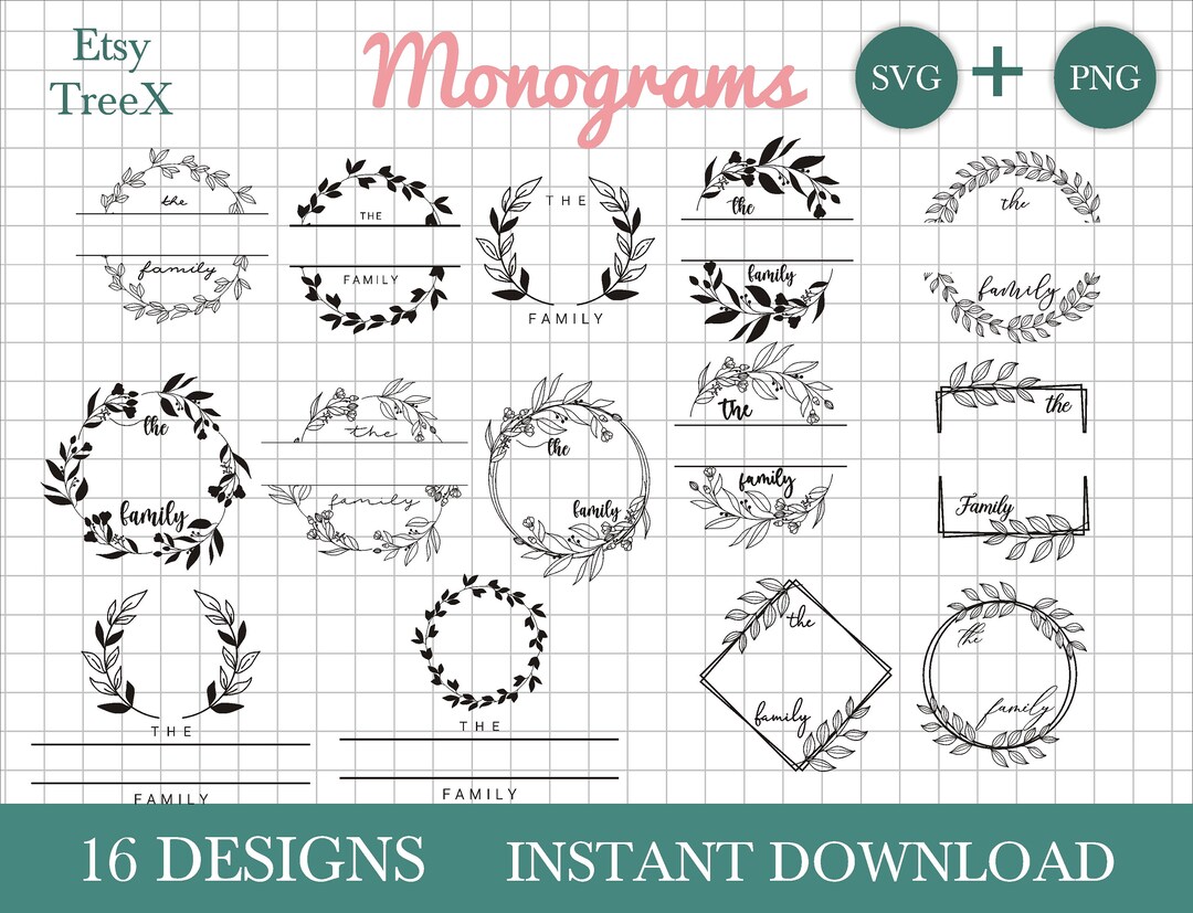 Hand Drawn Family Sign Bundle SVG, Family Monogram Svg by Oxee, Family ...