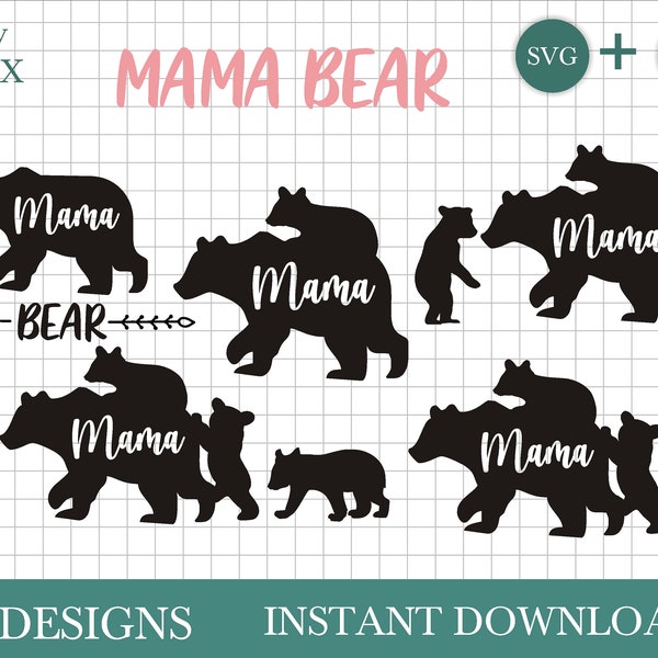 Mama Bear SVG bundle by Oxee, Mom of three Svg, Mom To Be svg, Mom Life Svg, Mom Shirt Mother's Day, Cut Files for Cricut, bear silhouette