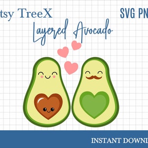 Kawaii Avocado Paar SVG von Oxee, geschichtetes schwangeres Avocado-Paar, Avocado-Schnittdatei, Cricut Avocado, Silhouette Avocado-Datei