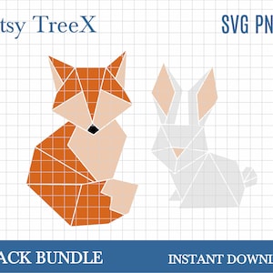 Geometric fox and bunny svg bundle by Oxee, geometric animal svg, fox silhouette svg, cricut svg, rabbit silhouette svg