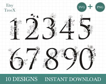 Hand drawn floral numbers bundle SVG, number svg by Oxee, floral number bundle svg