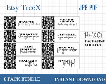 Geometric Packaging Stickers: Small Business Box Sealing Labels (PDF & JPG)