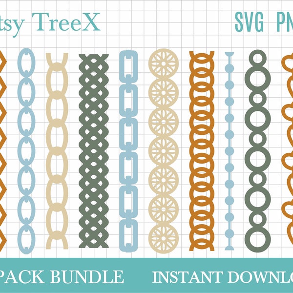 Seamless chain SVG bundle by Oxee, simple chain line svg, laser cut cuff svg, cut bracelet svg, Cricut, Silhouette