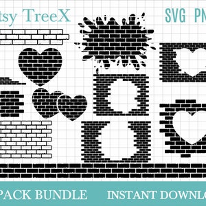 Brick wall silhouette SVG bundle by Oxee, bricked heart svg, Valentines days heart, silhouette svg bricks