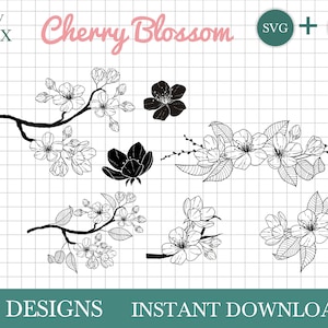 Cherry Blossom SVG Bundle, Cherry Blossom Digital File, Hand Drawn ...