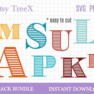 Retro alphabet with stripes SVG bundle, letters svg by Oxee, striped  letters bundle svg, retro letters svg
