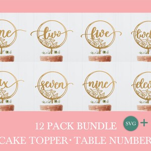 Floral Cake Topper Svg Bundle by Oxee, Table Number Cut File, Laser Cut ...