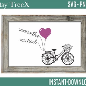 Vintage Fahrrad mit Namen SVG, Luftballons svg, Ballon mit Namen svg von Oxee, Liebe Herz Ballon svg, Cricut Datei